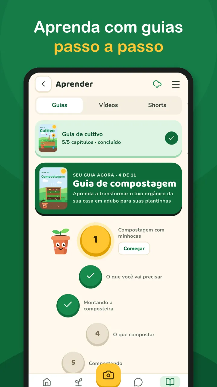 Guias e cursos dentro do app Cultivar